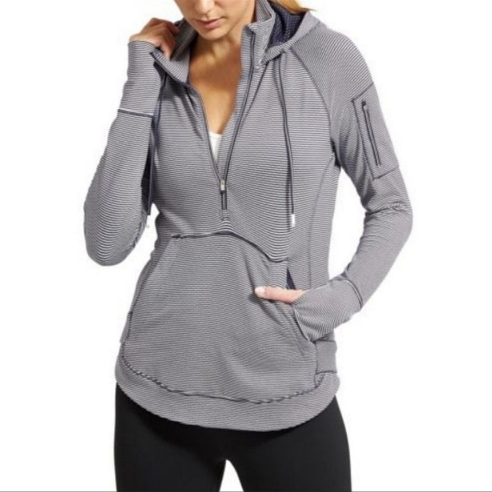 Athleta Pullover Hoodie Heavenly Heights Navy Stripe Womens Half Zip Top Small